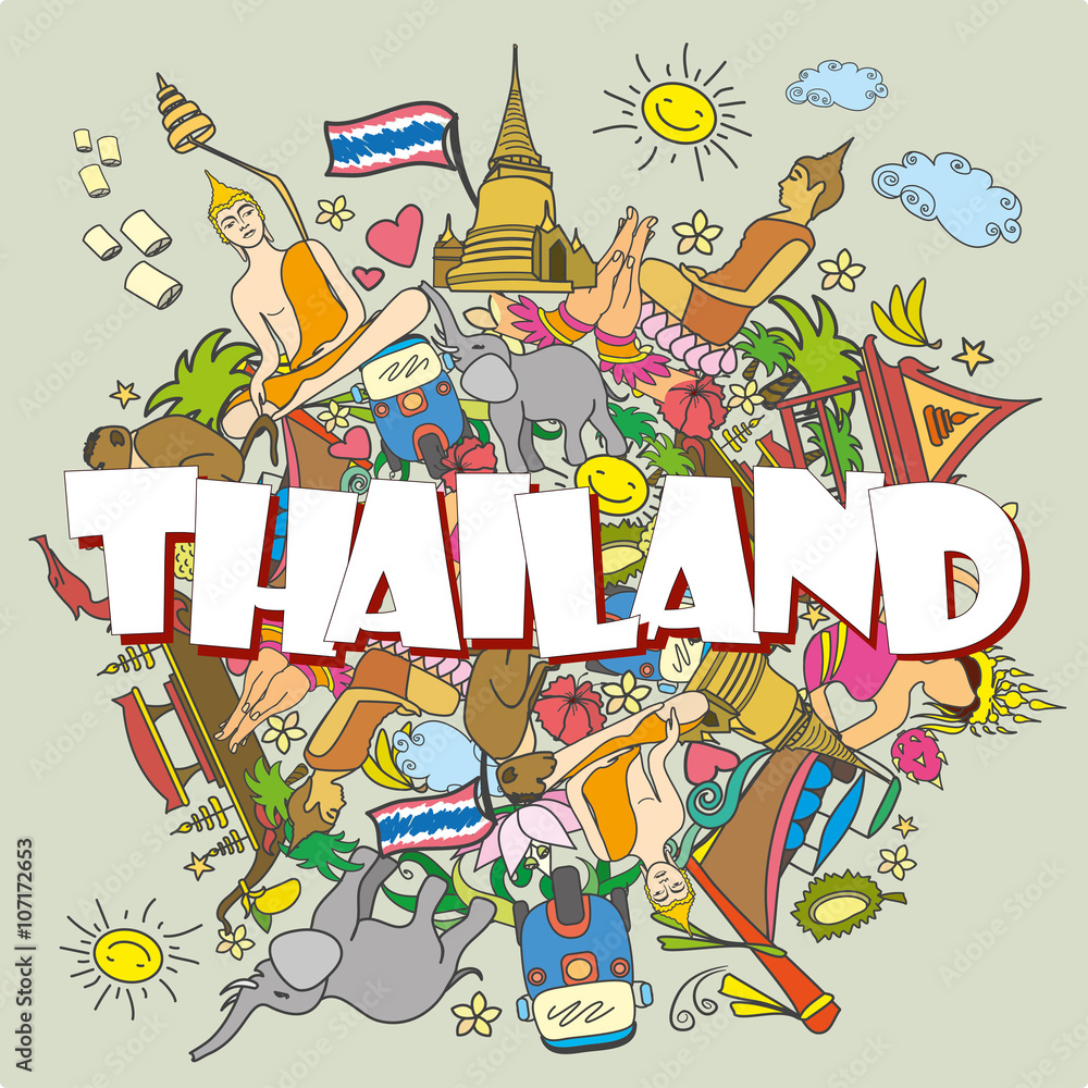 Thailand . Set Thai color vector icons and symbols , vector illu