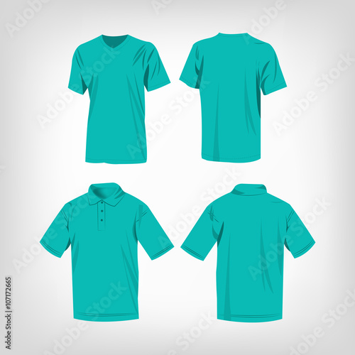 Sport turquoise t-shirt and polo shirt isolated set vector