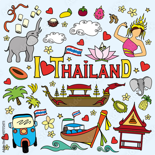 Photography I love Thailand . Set Thai color vector icons and symbols
