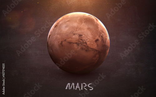 Mars - High resolution images presents planets of the solar system on chalkboard. This image elements furnished by NASA