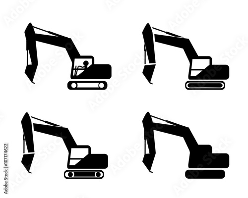 Set of excavator in silhouette symbol style