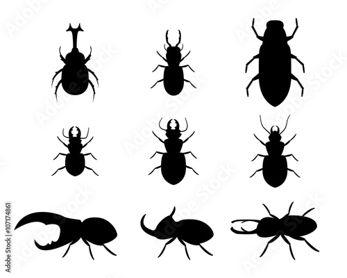 Set of stag beetle in silhouette style, vector