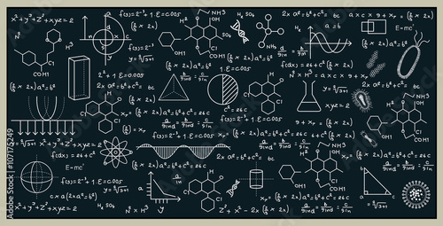 Blackboard with math and science by writing on the blackboard.
 photo