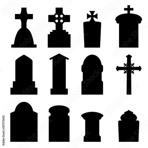 Set of headstone and tombstone in silhouette