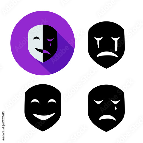 Set of emotion mask in silhouette style, vector