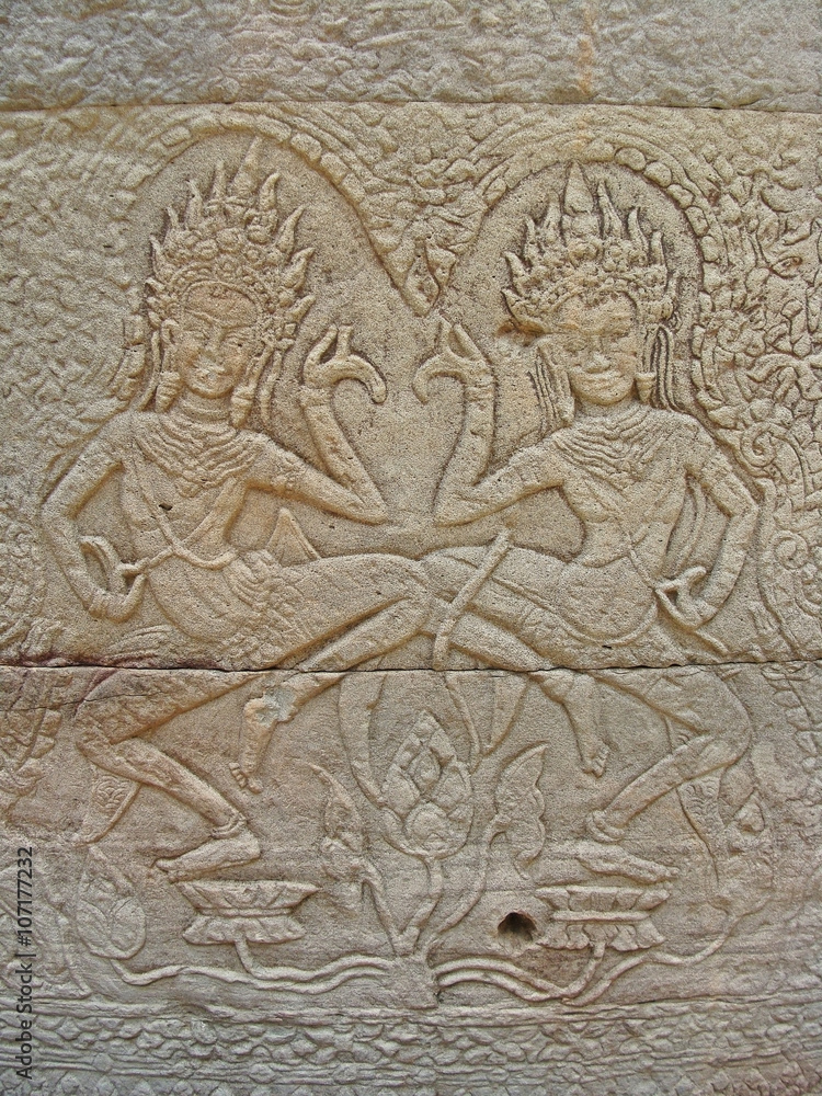 The bas-reliefs on the walls in Angkor Wat, Cambodia.
