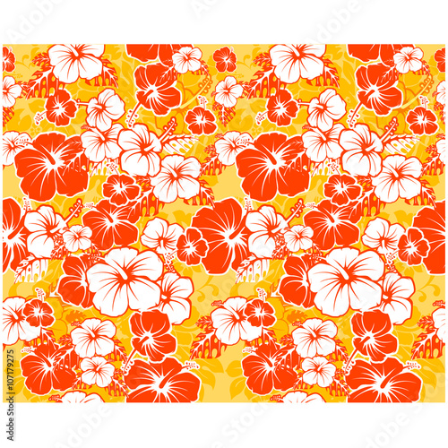 Floral seamless Hawaiian background with hibiscus flowers