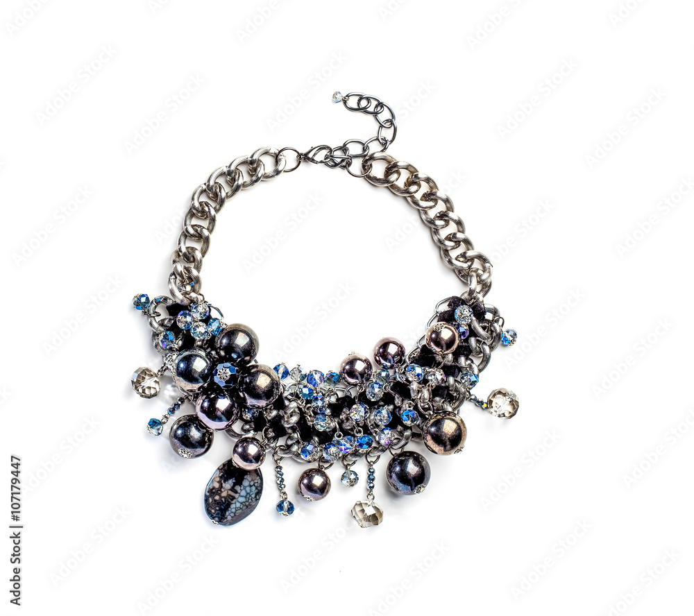 Bracelet from different beads and chain isolated Bracelet from different beads and chain isolated
