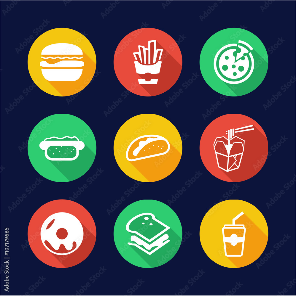 Fast Food Icons Flat Design Circle