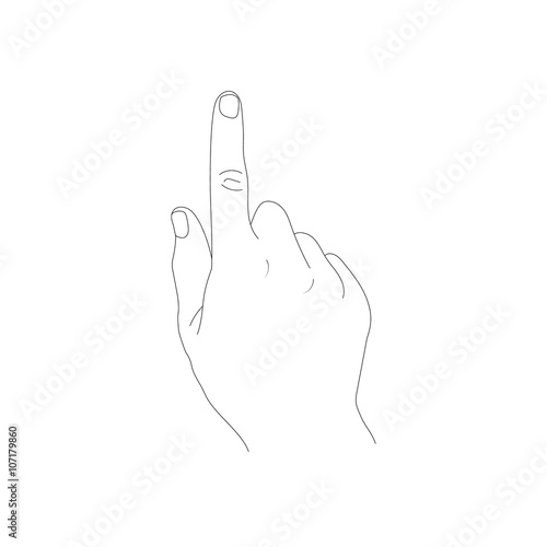 Hand with index finger on a white background.