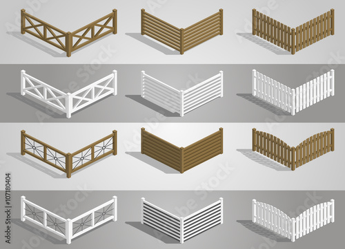 Set of different sections of the fence in vector graphics