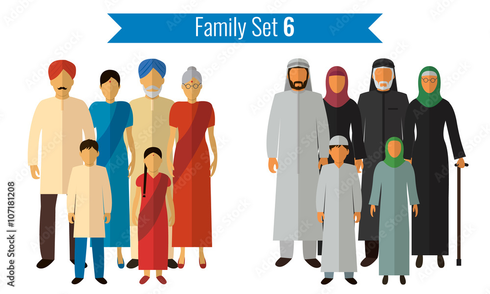 Family icons set. Traditional culture, national family. Vector - obrazy, fototapety, plakaty 