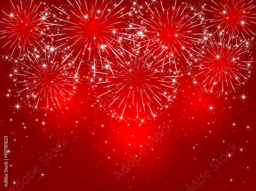 Firework on red background