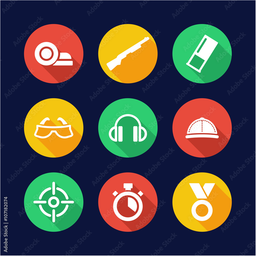 Fototapeta premium Clay Shooting Icons Flat Design Circle