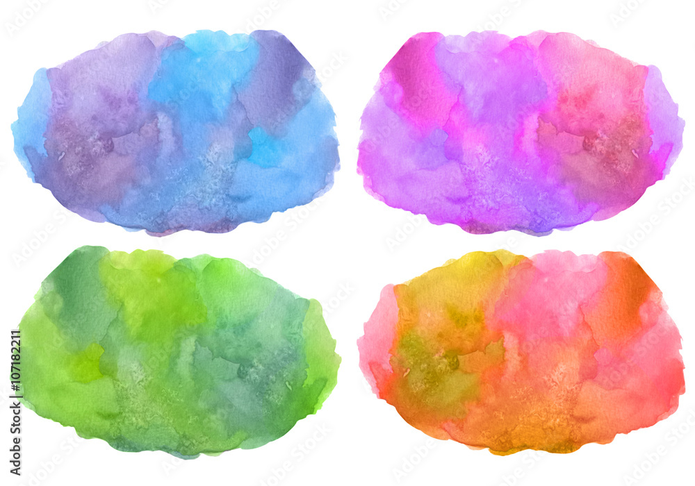 Set of multicolored vector stain watercolor background isolated on white