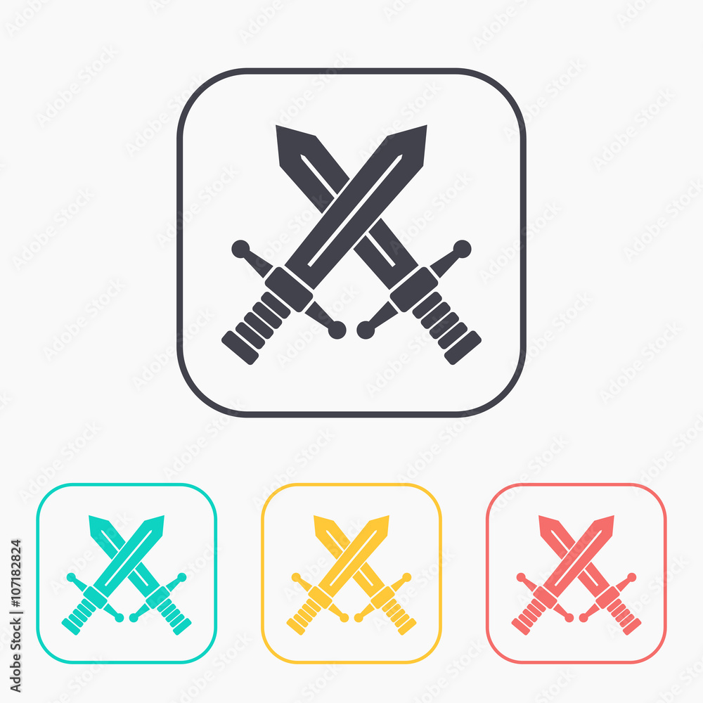 crossed swords vector color icon set