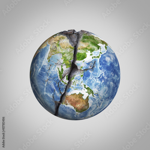 Bild auf Leinwand Three-dimensional illustration of damaged Earth planet with crack