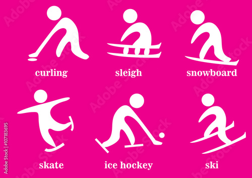 Photography curling, sleigh, snowboard, skate, ice hockey, ski, sport icons
