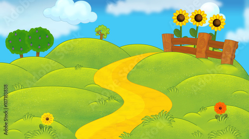 Cartoon nature scene - beautiful day - illustration for children