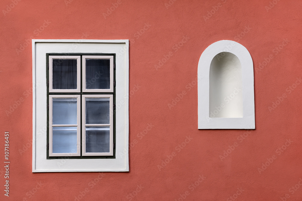 Closed window with wall niche