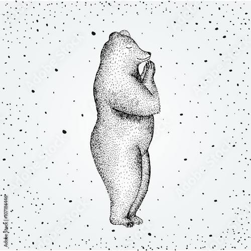 Vector illustration of fun a bear isolated on vintage background. Print posture  morning practice pranayama asana pose yoga Eps 10. spirit graphic character design. Pranamasana