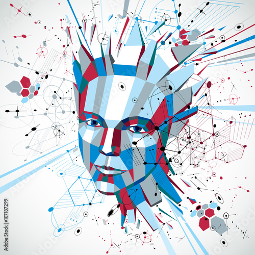 3d vector low poly portrait of a smart woman, human thoughts