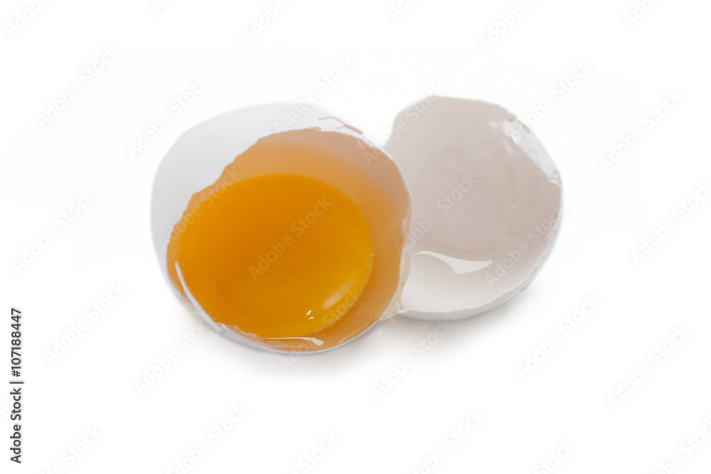 close-up of raw broken white egg.