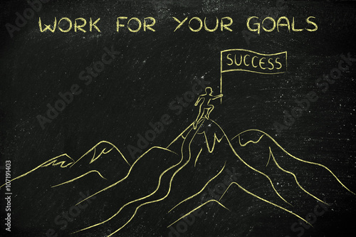 Εκτύπωση καμβά person standing on top of a mountain, work for your goals