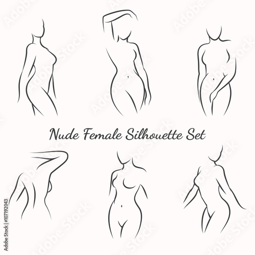 Nude female silhouette woman health logo and woman body care emblem. Vector illustration