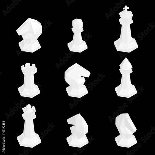 3D isometric white chess fi...