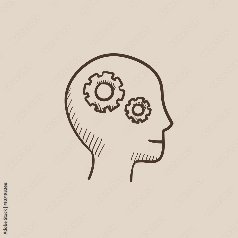 Human head with gear sketch icon. Human head with gear sketch icon.