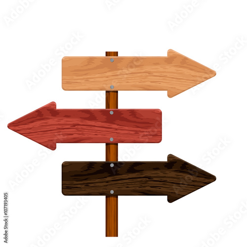 realistic wooden arrow set nailed isolated on white background.