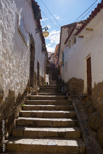 Staircase in narrow alley of San Blas district, Cusco, Peru © fabio lamanna