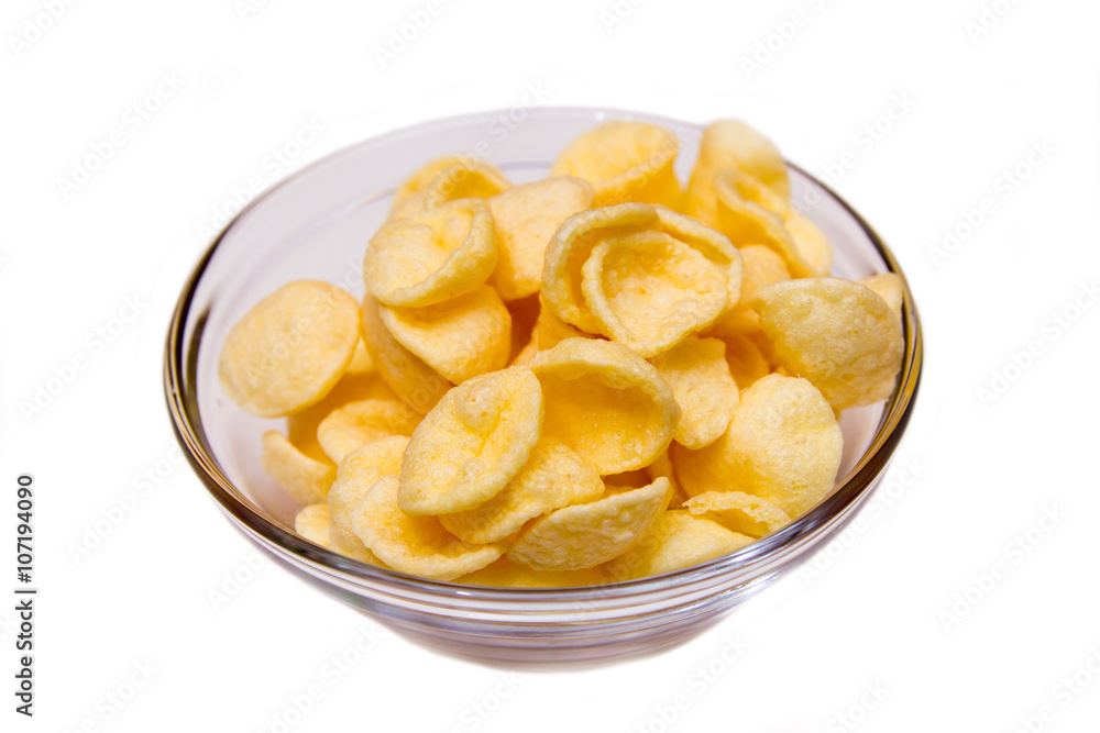 potato snacks on bowl on white background potato snacks on bowl on white background