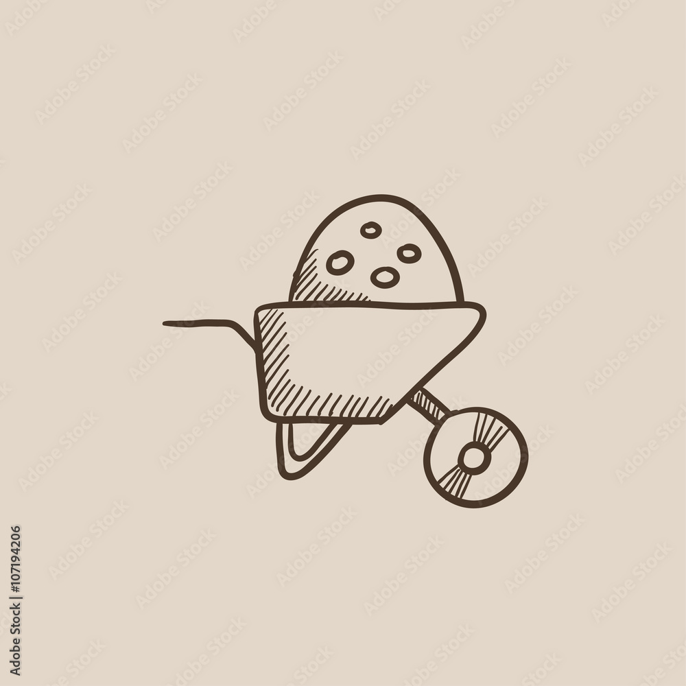Wheelbarrow full of sand sketch icon. Wheelbarrow full of sand sketch icon.