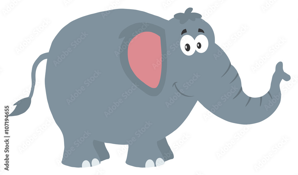Fototapeta premium Smiling Elephant Cartoon Character. Illustration Flat Design Style Isolated On White