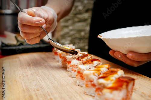Oshizushi, pressed sushi in a box photo