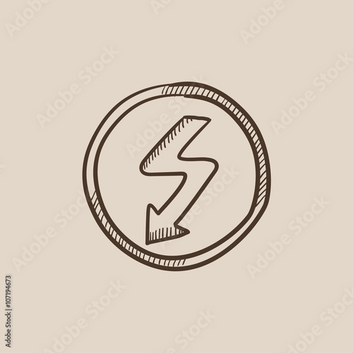 Lightning arrow downward sketch icon.