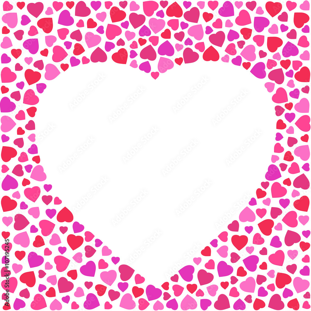 Border with bright hearts isolated on white background. Greeting card design layout decorated with heart Border with bright hearts isolated on white background. Greeting card design layout decorated with heart
