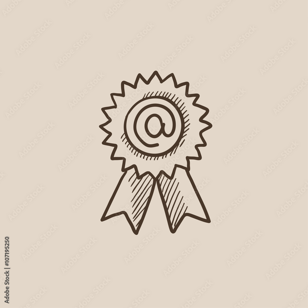 Award with at sign sketch icon. Award with at sign sketch icon.