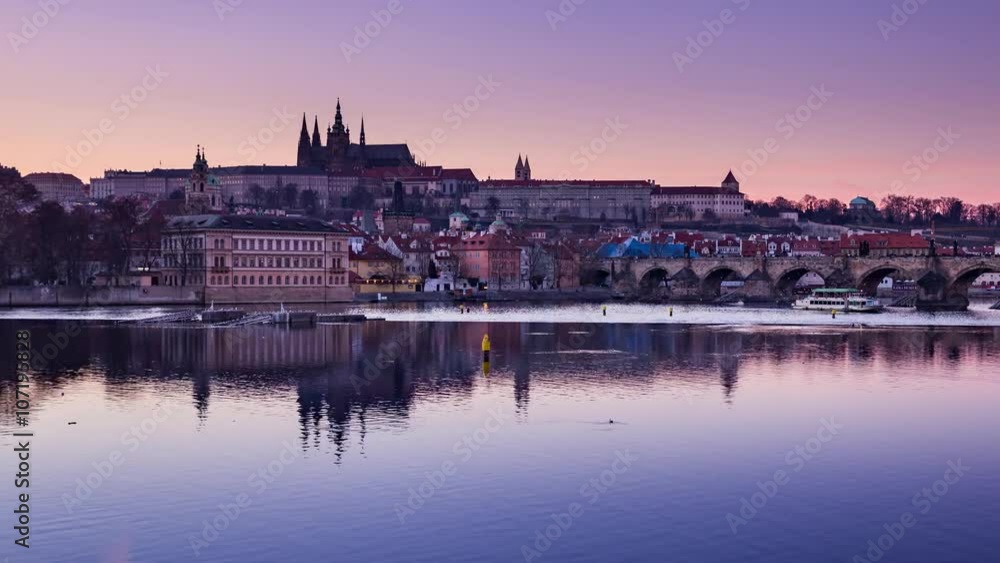 4k timelapse, panoramic view on Vltava river and St.Vitus cathedral, Prague, Czech Republic 4k timelapse, panoramic view on Vltava river and St.Vitus cathedral, Prague, Czech Republic