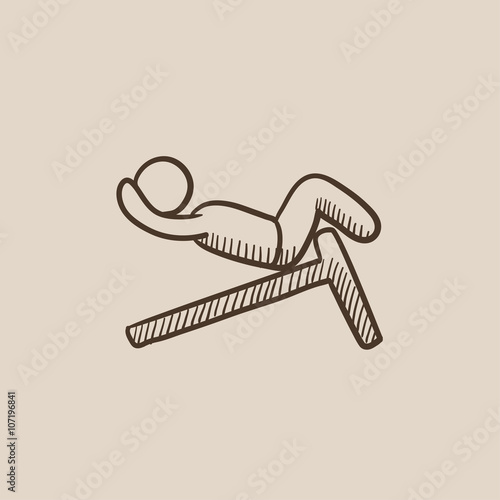Man doing crunches on incline bench sketch icon.