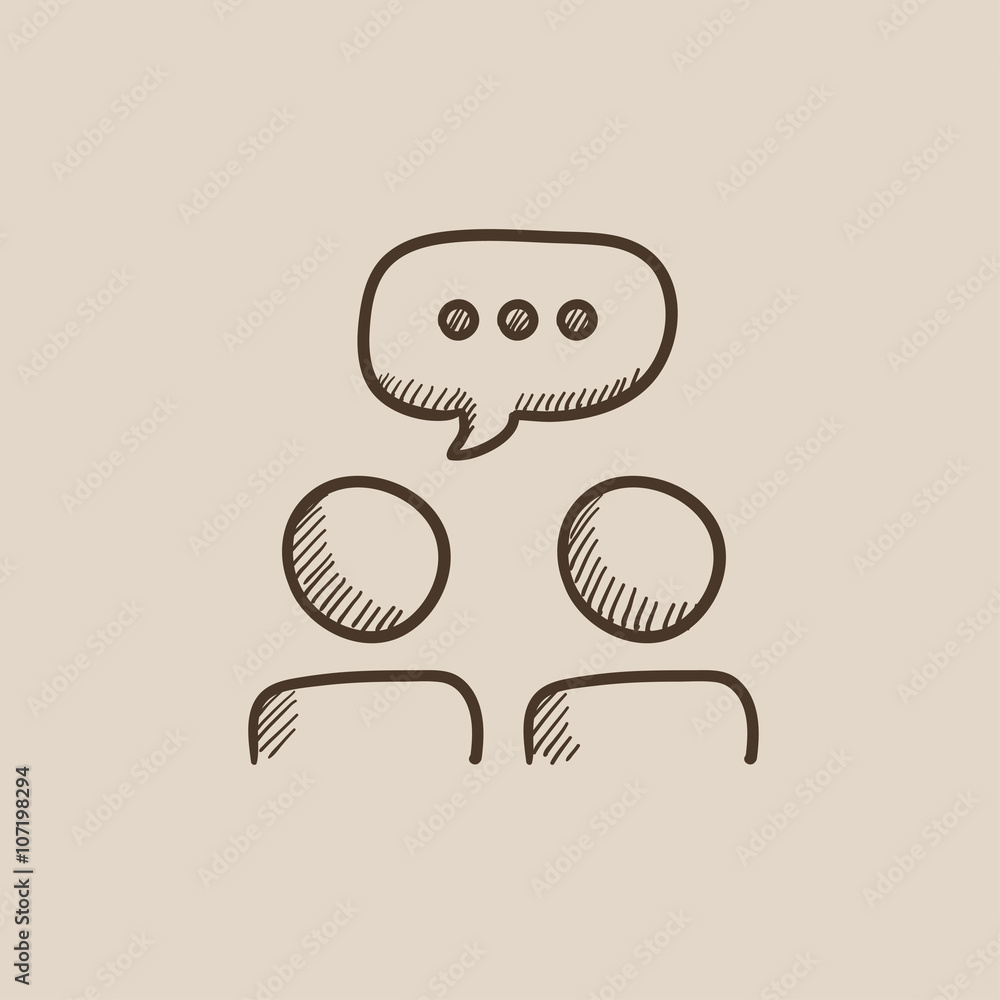 People with speech square above their heads sketch icon.