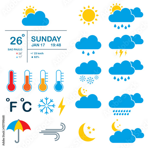 Set of icons meteorology, climate and weather, widget  template.