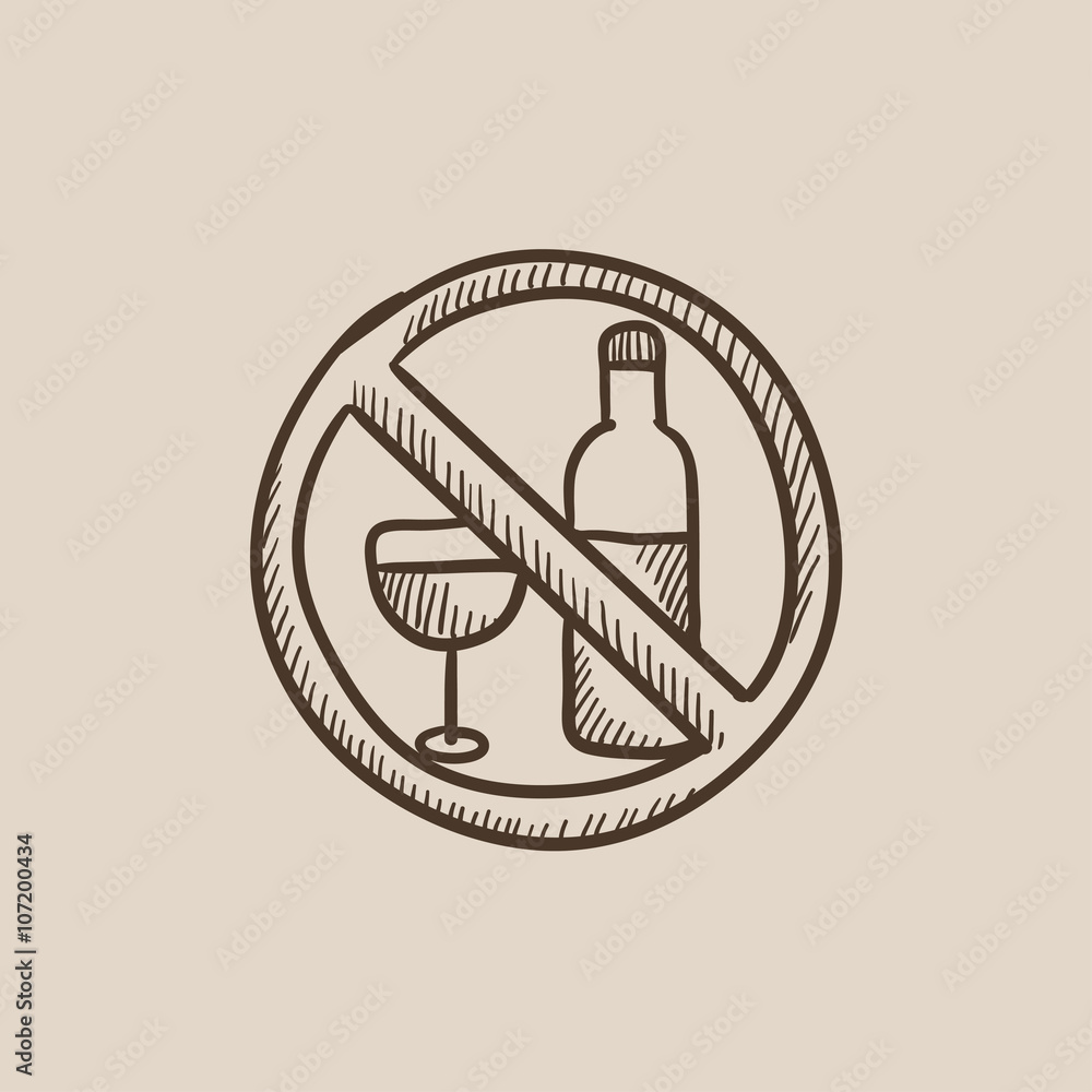 No alcohol sign sketch icon. No alcohol sign sketch icon.