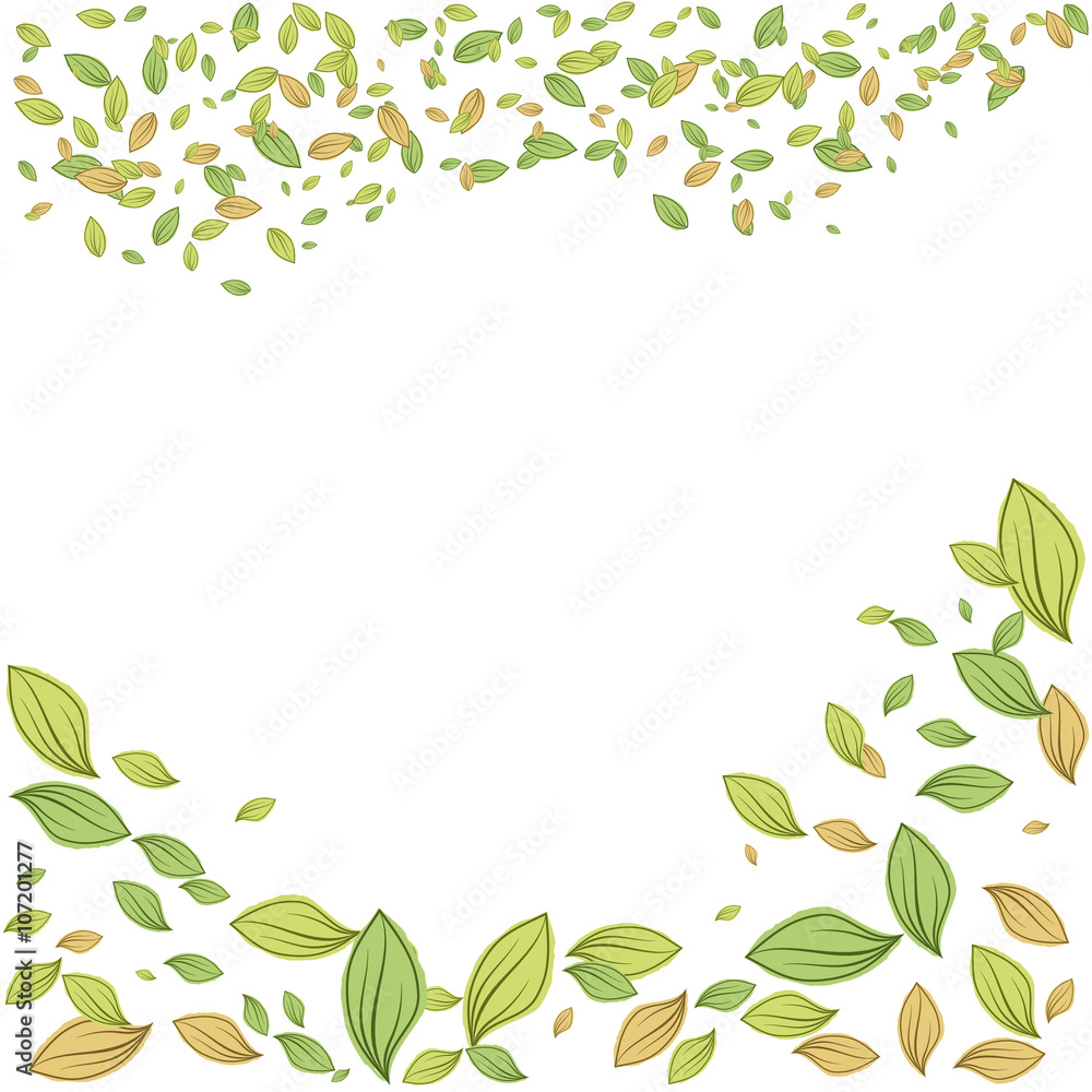 Green leaves frame vector illustration for spring design. Frame with leaves isolated on white background.