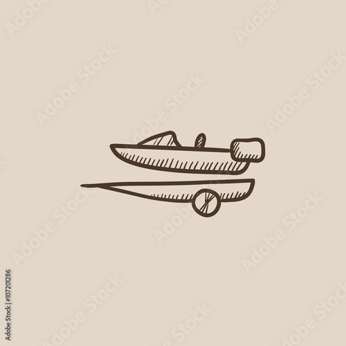 Boat on trailer for transportation sketch icon.