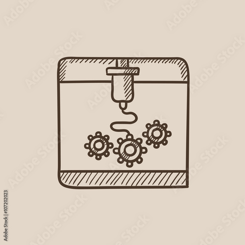 Tree D printing sketch icon.