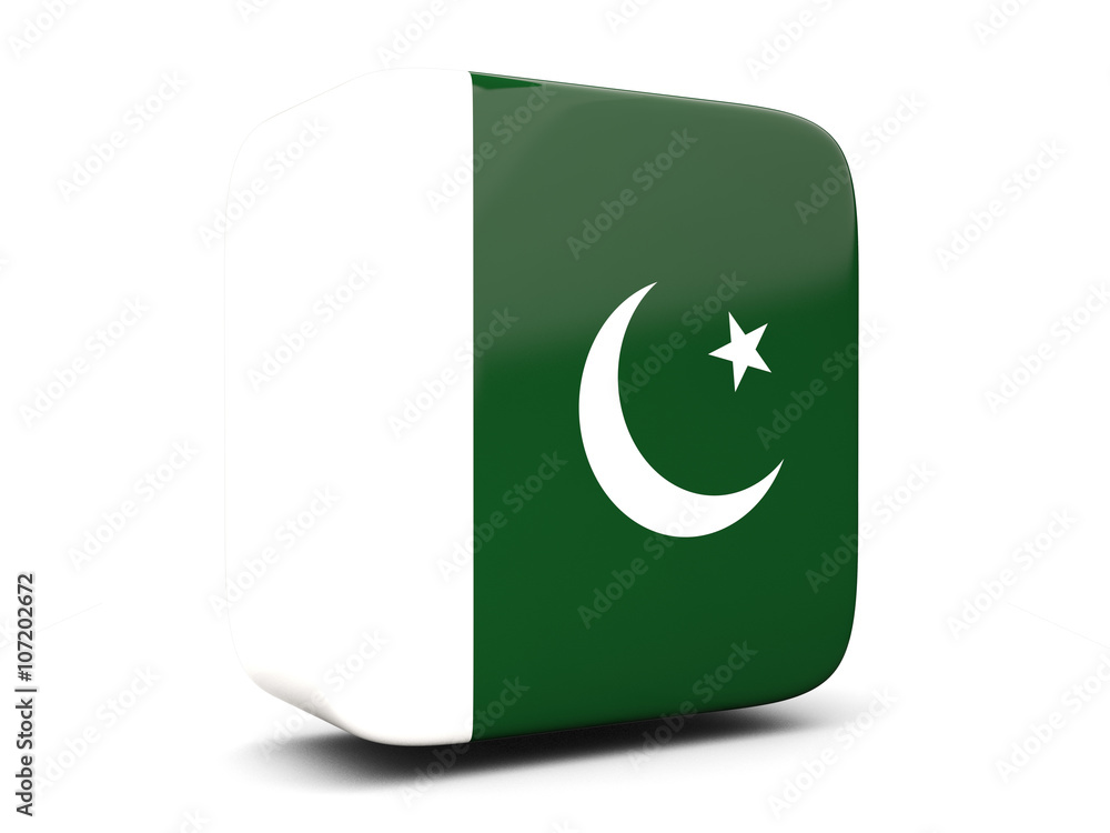 Square icon with flag of pakistan square. 3D illustration Square icon with flag of pakistan square. 3D illustration