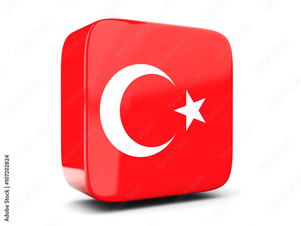 Square icon with flag of turkey square. 3D illustration Square icon with flag of turkey square. 3D illustration